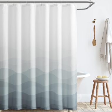 jinchan Ombre Grey Ocean Wave Shower Curtain Waterproof Fabric Shower Curtains for Bathroom Gradual Color Design Nautical Coastal Beach Bath Decor with 12 Hooks 70×72 Inches